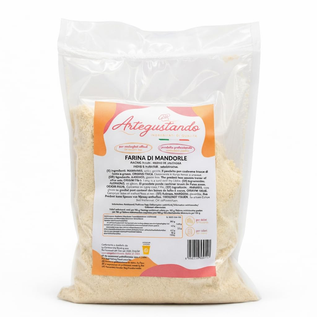 Artegustando Farina di Mandorle dolci Pelate 1 kg Senza Glutine Professionale – Ottimo impiego in Pasticceria per la preparazione di Dolci e Marzapane