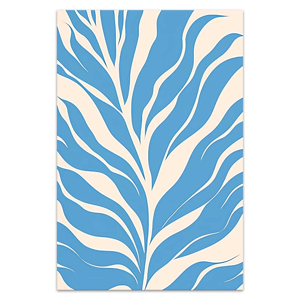 Henok Frameless Canvas Wall Art,Blue Leaves Print Canvas Painting for Bedroom Living Room Kitchen Bathroom Corridor Dining Room Hotel Decor Medium Size 12x18in