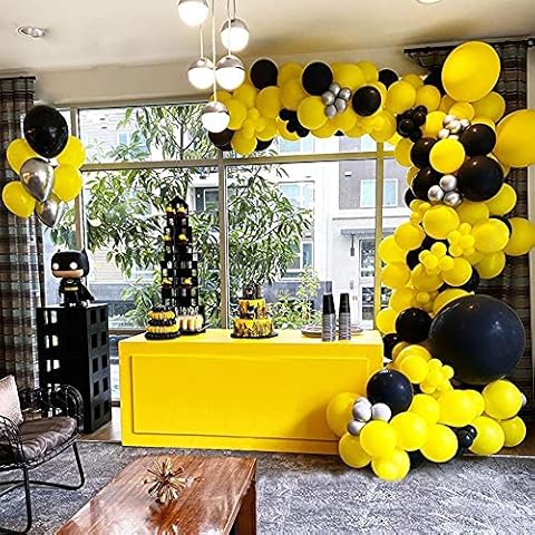 NeuWook Balloon Arch Garland Kit, 185pcs Yellow Black Silver Balloons Latex Party Balloon Set for Birthday, Wedding Backdrop Decor, Party Decorations, Baby Shower (Yellow+Black) Cover