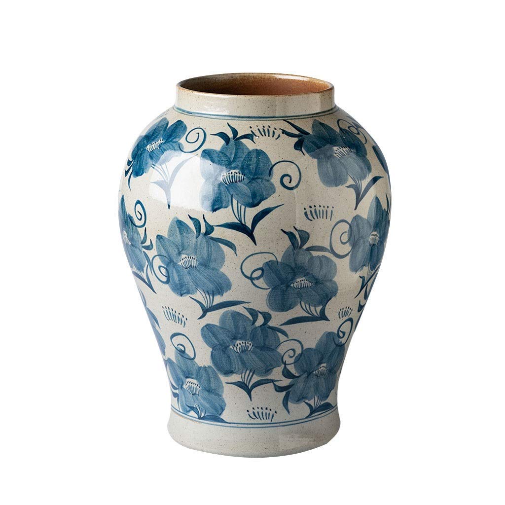 asdchZen Home Decorative Flower Vase Antique Blue And White Design Hand-Made Coarse Pottery Vase, Home Decoration Table Vase, Suitable For Tea Table Decoration Centerpieces Home Office