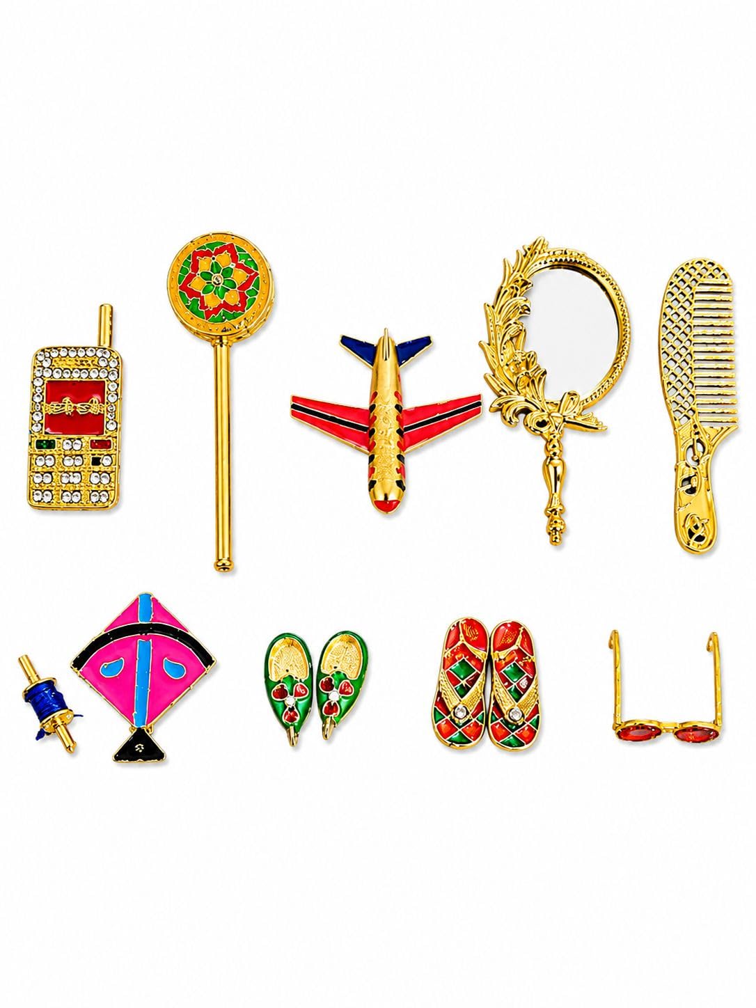 laddu Gopal Toy Set of 8 | Premium Miniature Toys Accessories Set for Bal Gopal Shringar | Mobile, Mirror, Comb, Kite, Airplane & Jutti chapal for Kanha Ji Seva & Decoration | laddu gopal toys-image-2
