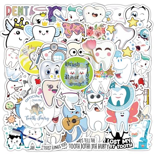 Pegatinas de dientes para ordenador portátil (50 unidades), regalo para niños, adolescentes, adultos, niños, pegatinas de dedos resistentes al agua, pegatinas de vinilo para álbumes de recortes,
