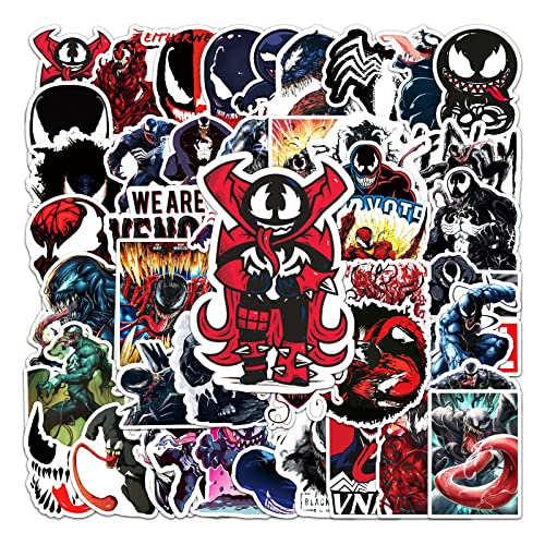 Venom Lot de 50 autocollants de super-héros pour enfants Venom Graffiti Decal Vinyle pour ordinateur portable enfants voiture moto vélo skateboard bagages