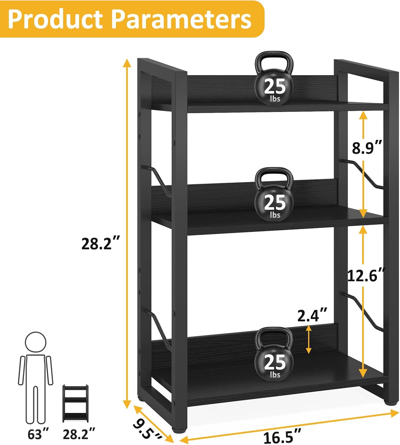 Hosfais 3-Tier Small Bookshelf with Edge Protection image 2