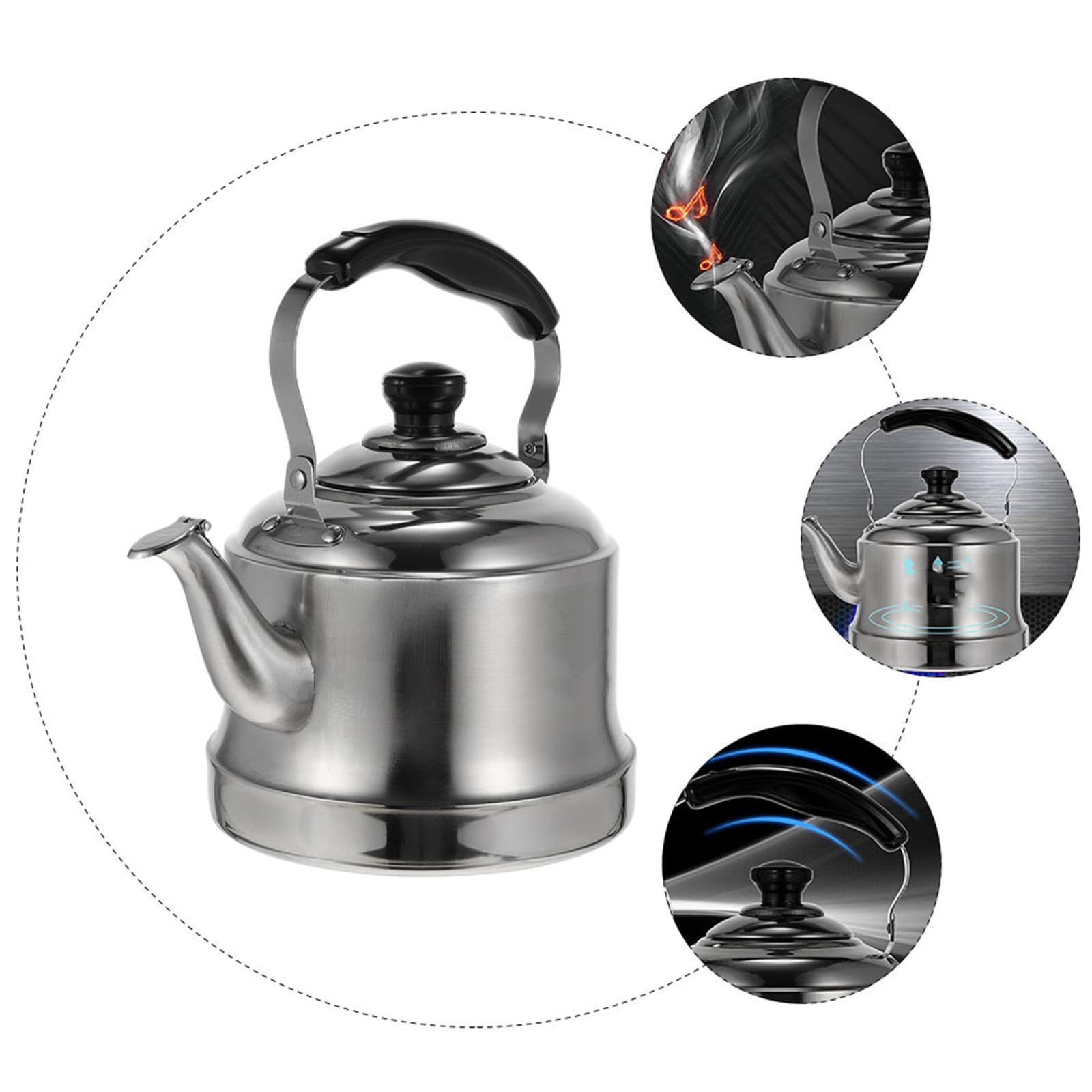 Holibanna Hervidor de Agua de Acero Inoxidable 3l Silbido para Cocina, Compatible Estufa de Gas E Inducción, Tetera Doméstica Práctica y Duradera