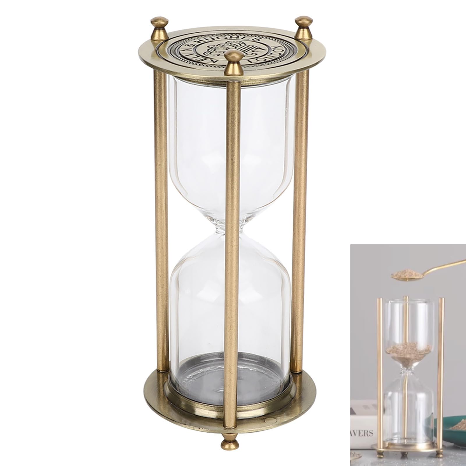 Milltrip Clessidra Decorativa in Vetro, Timer a Clessidra Riempibile Con Cornice in Ottone, Orologio Sabbia per Salotto e Ufficio