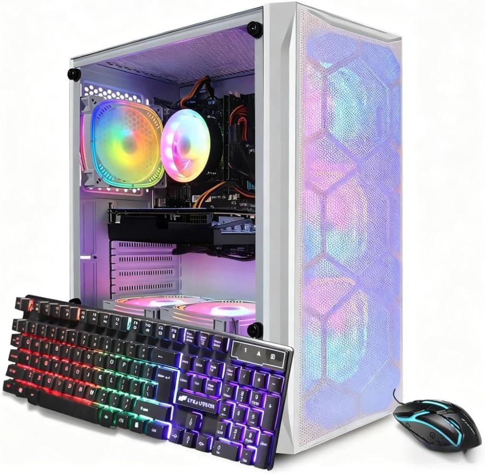STGAubron Gaming PC Desktop Computer, GeForce GTX 1660 Ti 6G, Intel Core I7 up to 3.9G, 16GB RAM, 512GB SSD, WiFi 6, BT 5.0, RGB Fan x6, Windows 11 Home