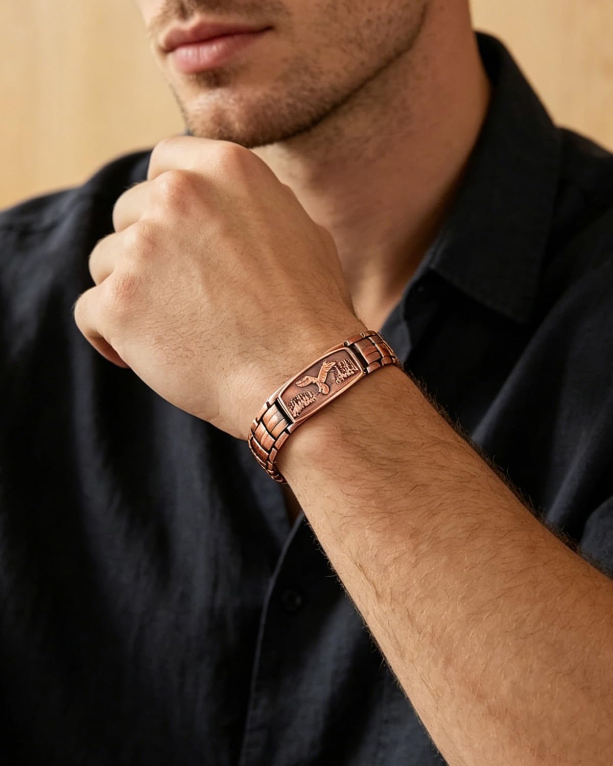 YYUAN Copper Bracelet for Men, 3X Strength Mens Magnetic Bracelets with 3800 Gauss Magnets, 99.99% Pure Copper Eagle Pattern Jewelry Box Gift with Sizing Tool