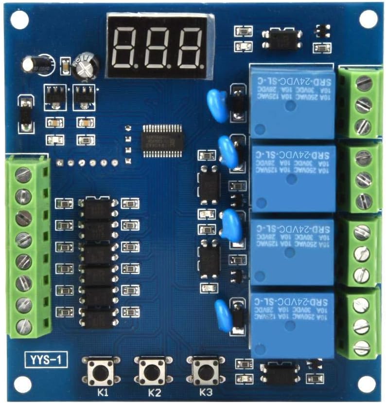 Relay Module, 4 Channel Time Relay Programmable Relay Controller Signal Trigger Delay Timer Relay with Digit Display (DC 24V)