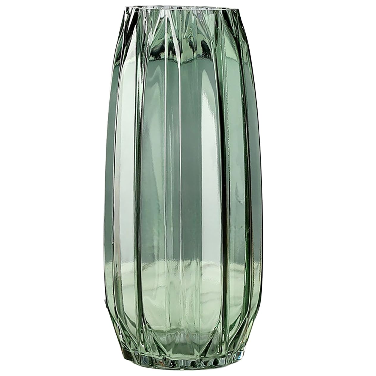 Lucky Bird Green Glass Vase Modern Ribbed Glass Vase for Flowers, Candles, and Decorative Accents - Tall/Short Glass Vase for Centerpieces Home Table Decor(Green H12.0inch)