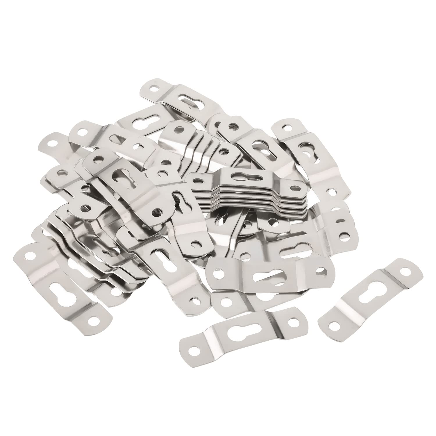 MroMax 50PCS Keyhole Hanging Plate 1.93" x 0.51" Single Hole Hook for Hanging Paintings Artwork Picture Frame Hook Photos White Tone