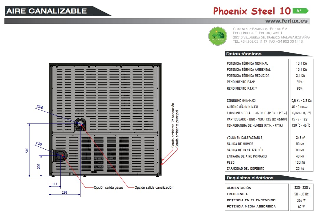 BRICOSOL ESTUFA DE PELLETS PHOENIX STEEL 10 MARRON VINTAGE DE FERLUX