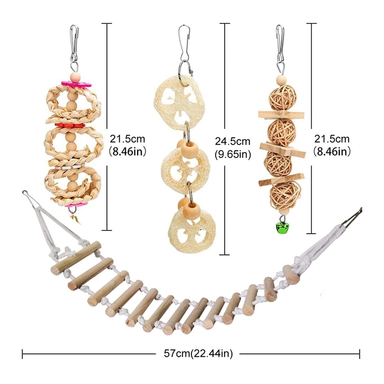 Vogelspielzeug 8 Packungen Vogel Papagei Swing Hängen Spielzeug, Natürliche Holz Bell Vogel Käfig Spielzeug für Papageien, Sittiche, Nymphensittiche, Budgie