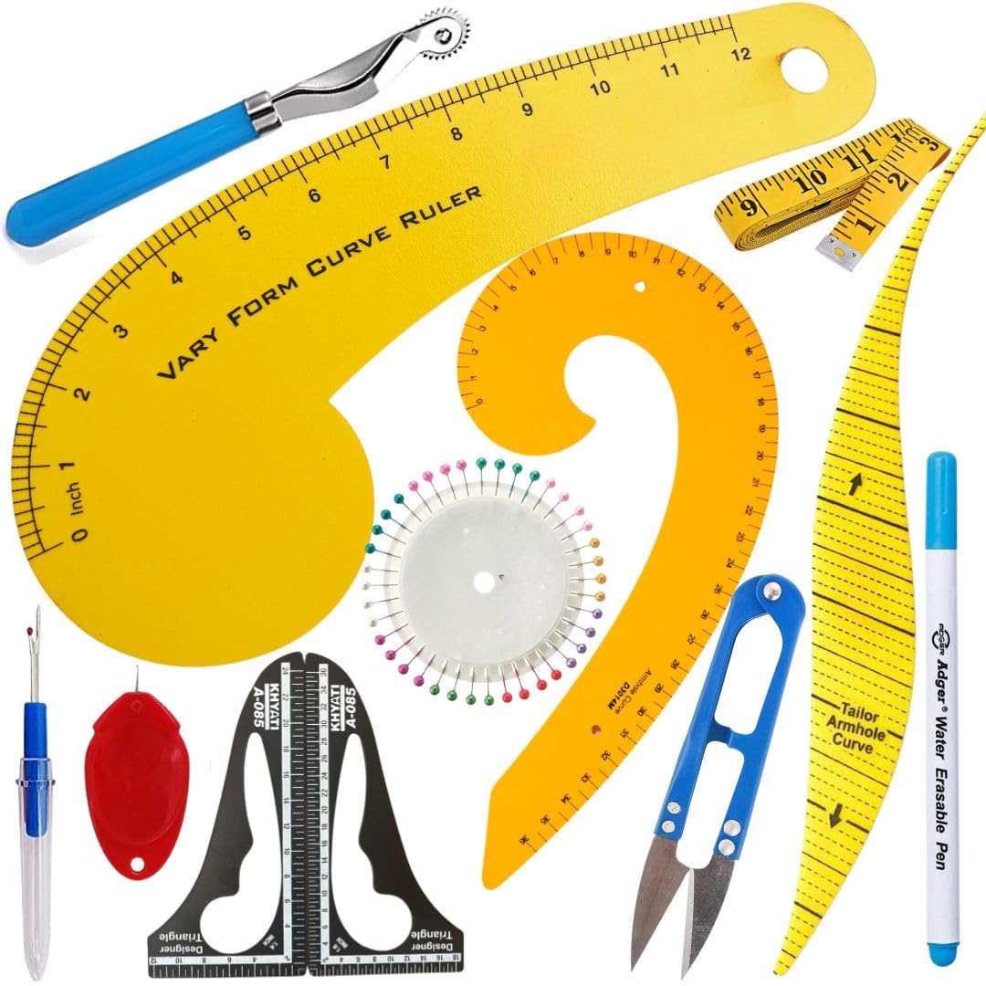 Artonezt Professional Fashion Design Tool for Tailoring Kit Pattern Making Set of 12 Rulers Sewing Measuring Tool French Curve Scale Armhole Curve Ruler Pattern Drafting Sleeve Curve Rulers Kit