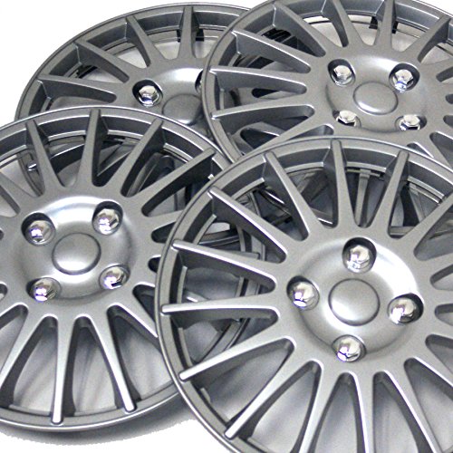 Image of WC3-16-611-S - Pack of 4 Hubcaps - 16-Inches | Silver | Style 611 Style Snap-On (Pop-On) Type Metallic Silver Wheel Covers Hub-caps