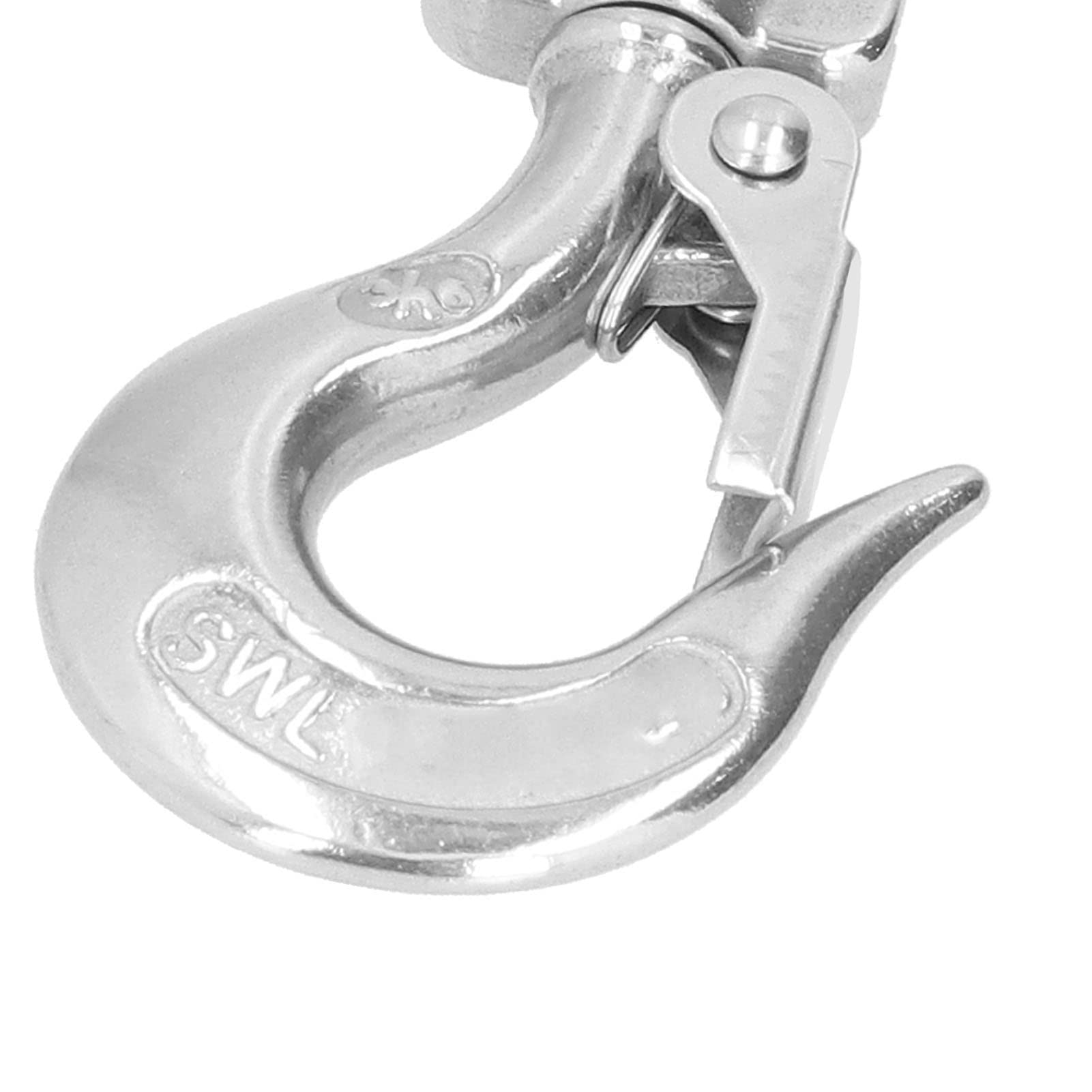 2er Set Edelstahl Hebehaken Typ Clevis mit Sicherheitsverriegelung – 304 Edelstahl, drehbar, für Krane und Hebetechnik im Industrie und Transportbereich (1/2 (1500 kg))