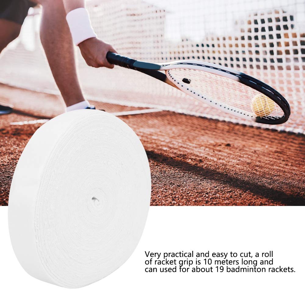 HERCHR Tennis Racket Grip Tape,10M Padel Racket Grip Tape Badminton Tennis Racket Towel Hand Glue,Polyester Fiber Sweat Absorption Anti Skid Soft Hand Feeling Bat Sweatband Wraps (White)
