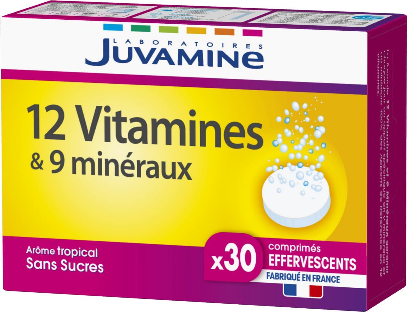 JUVAMINE 12 Vitamins & 9 Minerals, Fatigue, Stress, Vitamins C, B2, B3, B6, B9 and Iron, 30 Day Program, 30 Effervescent Tablets, Tropical Flavor, Made in France JUVAMINE 12 Vitamins & 9 Minerals, Fatigue, Stress, Vitamins C, B2, B3, B6, B9 and Iron, 30 Day Program, 30 Effervescent Tablets, Tropical Flavor, Made in France