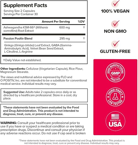 Miniatura 5 de O Positiv Humedad y estado de ánimo vaginal URO - Formulado para apoyar la humedad vaginal, el estado de ánimo y la relajación - con KSM-66