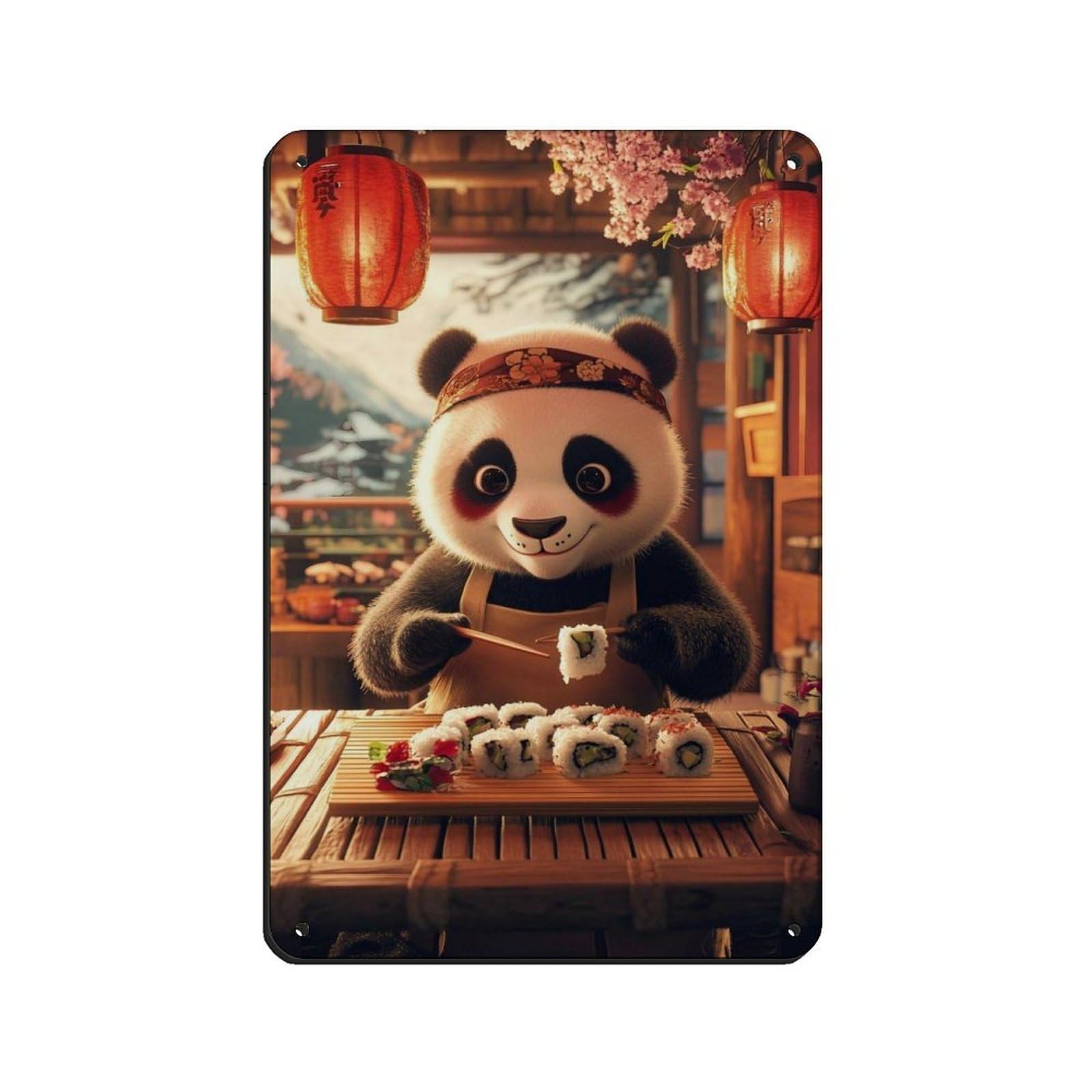 Lxwnze 20L X 30W Cm Cute Panda Sushi Chef Wall Tin Sign Vintage Metal Pub Club Cafe Bar Home Wall Art Decoration Poster Retro 8X12inch(20X30cm)