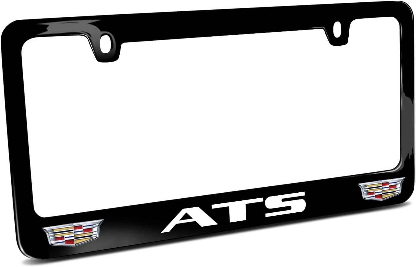 iPick Image Made for Cadillac ATS Dual Crest Logo in Full-Color Black Metal License Plate Frame