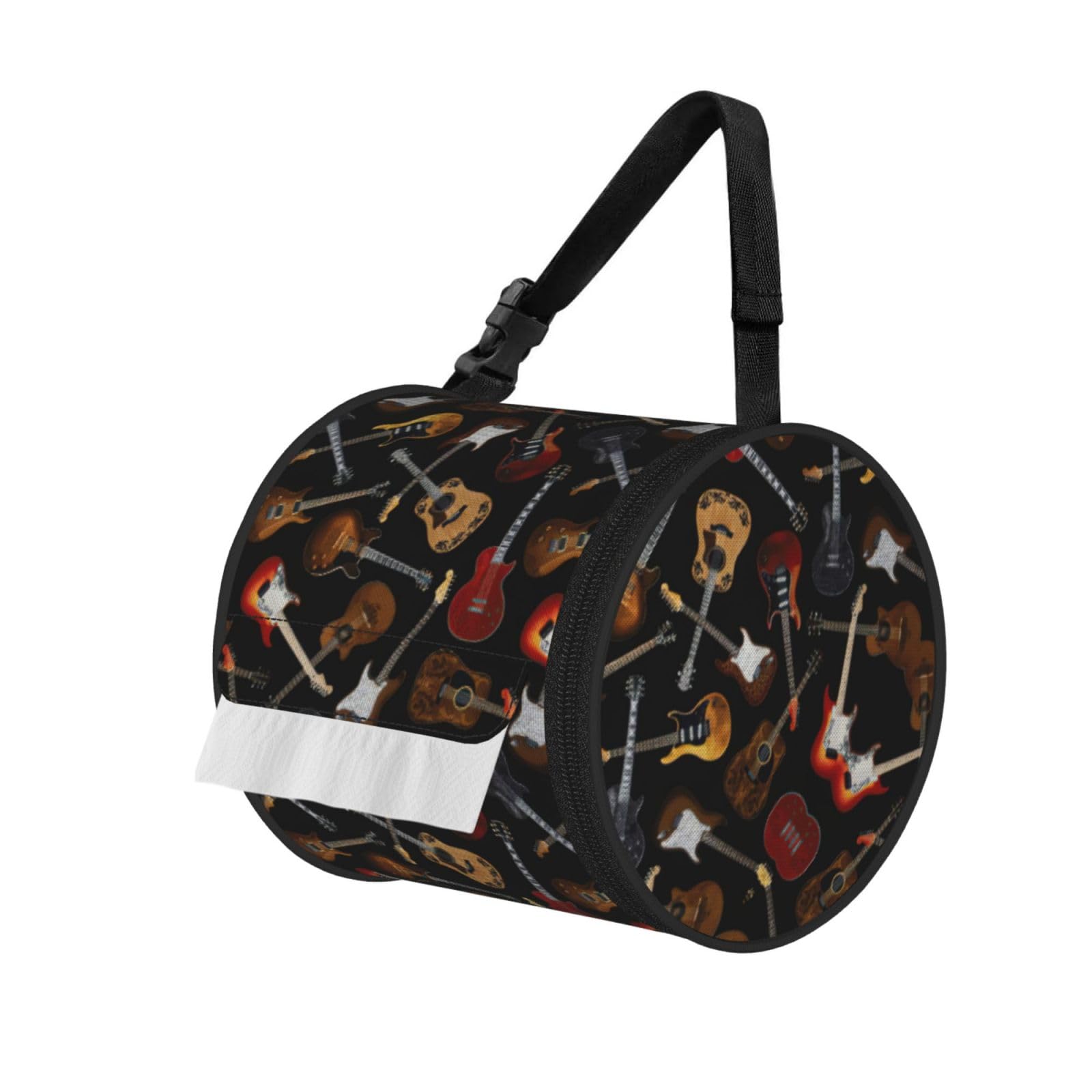 Guitars Print Cylinder Tissue Holder Bag With Strap, Portable Roll Dispenser Case For Car Rv Camping
