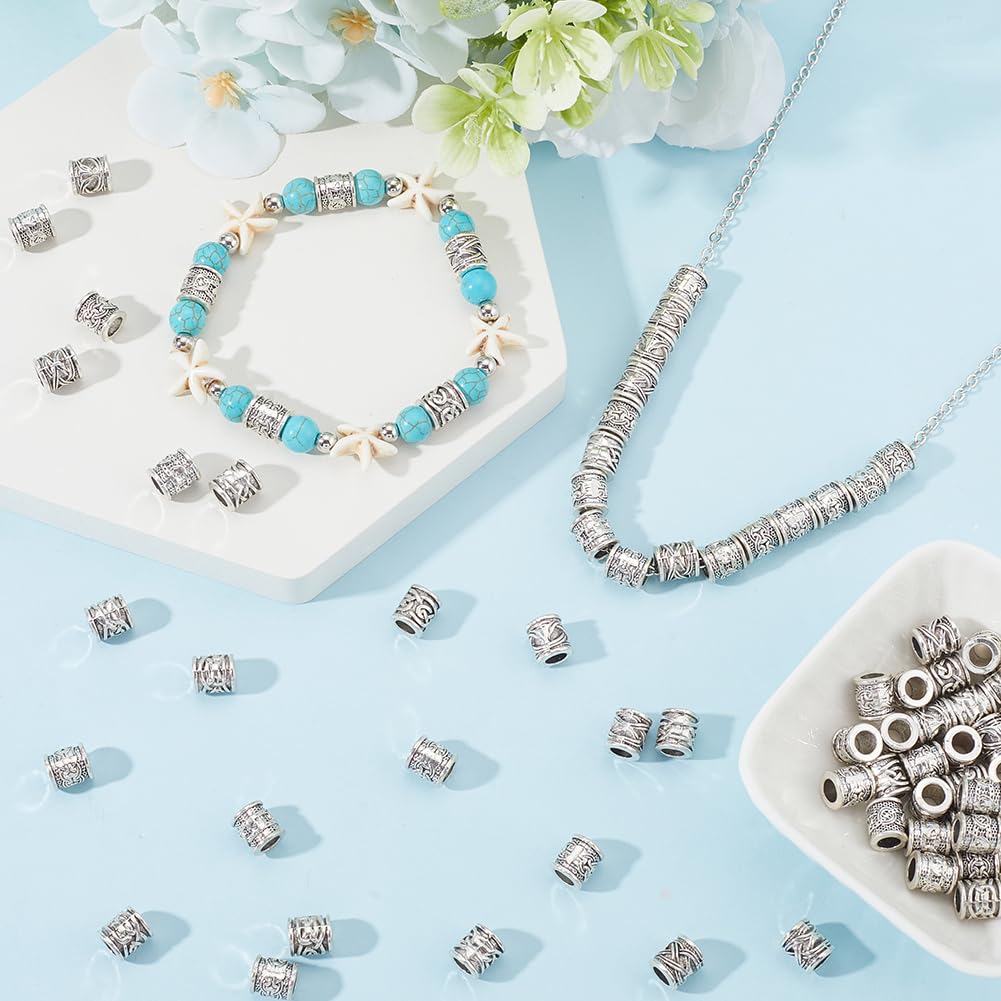 SOFPLATE 1 Box 100Pcs Silver Large Hole Bead Alloy Tube Spacer Beads Bulk Tibetan Retro Metal Spacers Round Column Loose Charm Beads for jewellery Making European Bracelets Beading Necklaces DIY Craft - Image 4