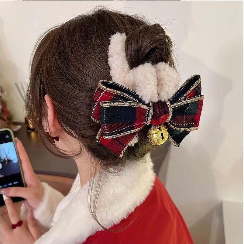 Miniatura 4 de Campana grande de Navidad para el cabello, horquillas para el cabello, pinzas para el cabello a cuadros para mujer, pinzas para el cabello,