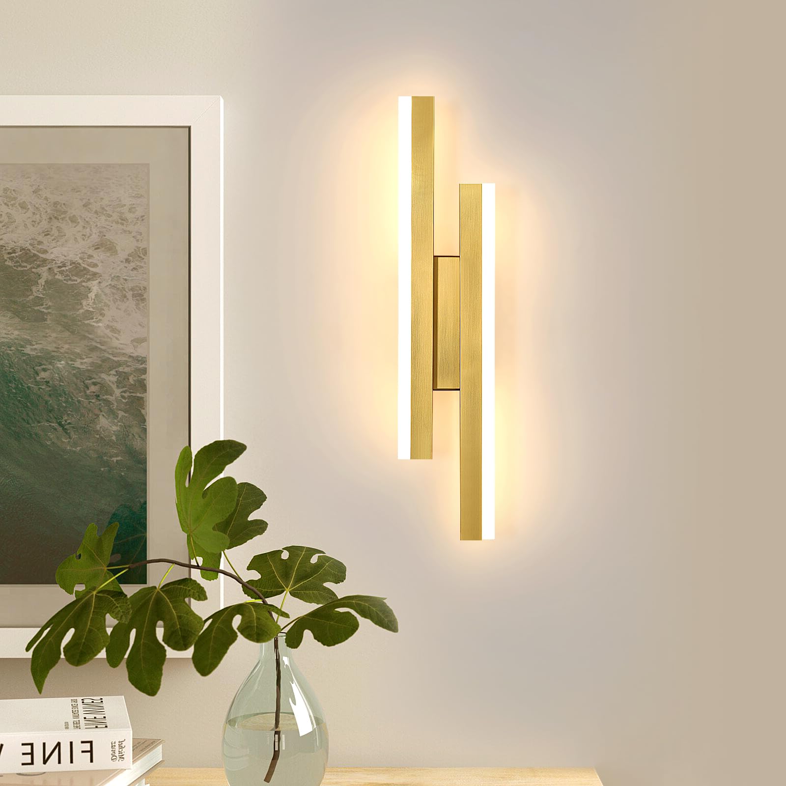 Comely Moderne LED Wandleuchte, 16W 1800LM Innen Wandlampe Gold, Linie LED Wandbeleuchtung Warmes Weiß 3000K für Schlafzimmer, Wohnzimmer, Flur, Treppe