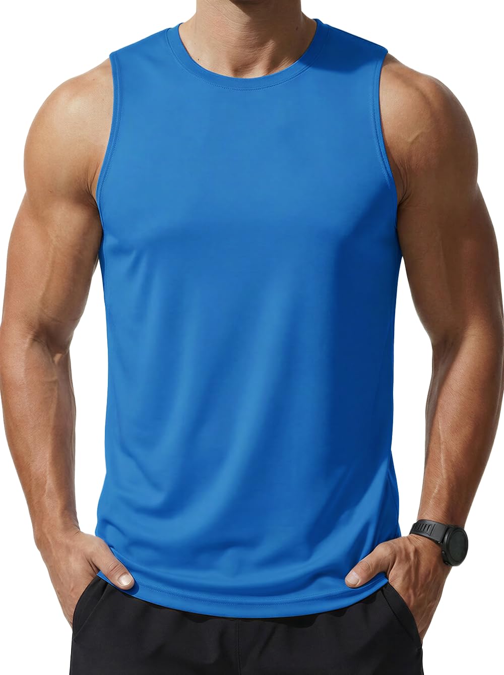 MAGCOMSEN Tank Top Herren Muskelshirts Leicht Rundhals Achselshirt Sommer Quick Dry Gym Trägershirt Fitness Ärmelloser T-Shirt