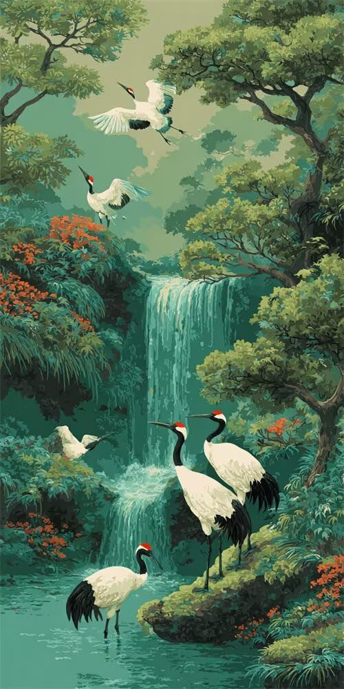 Diamond Painting Kits for Adults, 5D Diamond Art Waterfall 80x160cm, DIY Large Red-Crowned Crane Dimond Art kits Adults, Square Drill Crystal Rhinestone Embroidery Canvas for Home Decor (SQ852)