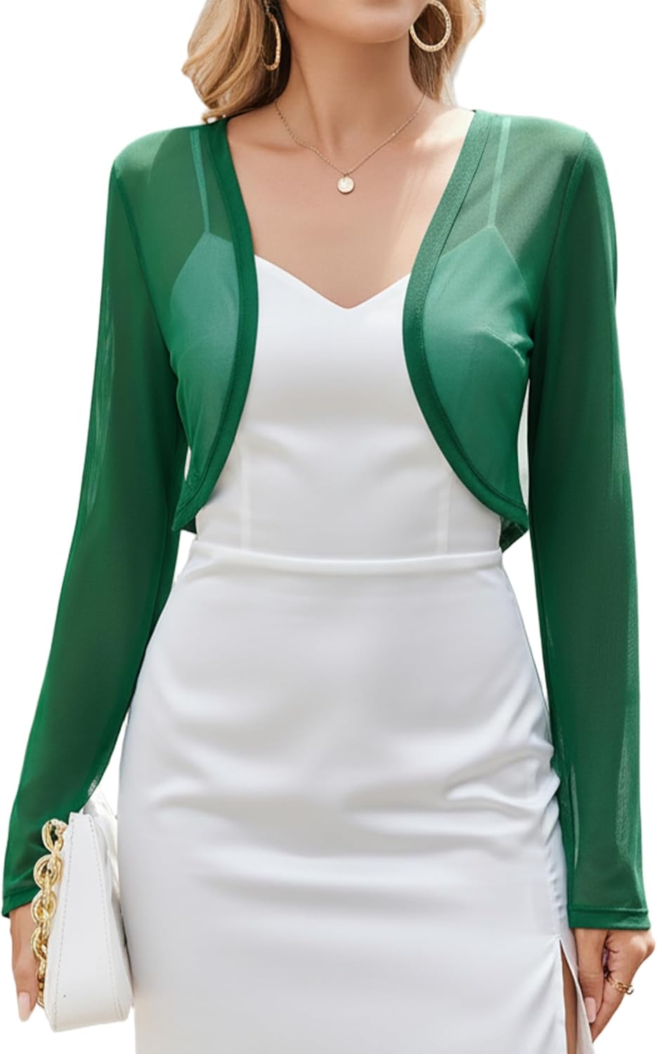 Women Sheer Shrugs Long Sleeve Cropped Cardigan Open Front Bolero Shrug for Evening Dressy S-XXL