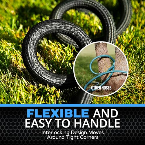Image of HYDROSTEEL 100 Ft Garden Hose with Nozzle, 3x-Layer Premium 304 Stainless Steel Metal Water Hose 100Ft x 3 /4 inch Rust Proof, Heavy Duty Flexible Hoses, Crush Resistant Fittings, Kink Resistant, 500 PSI
