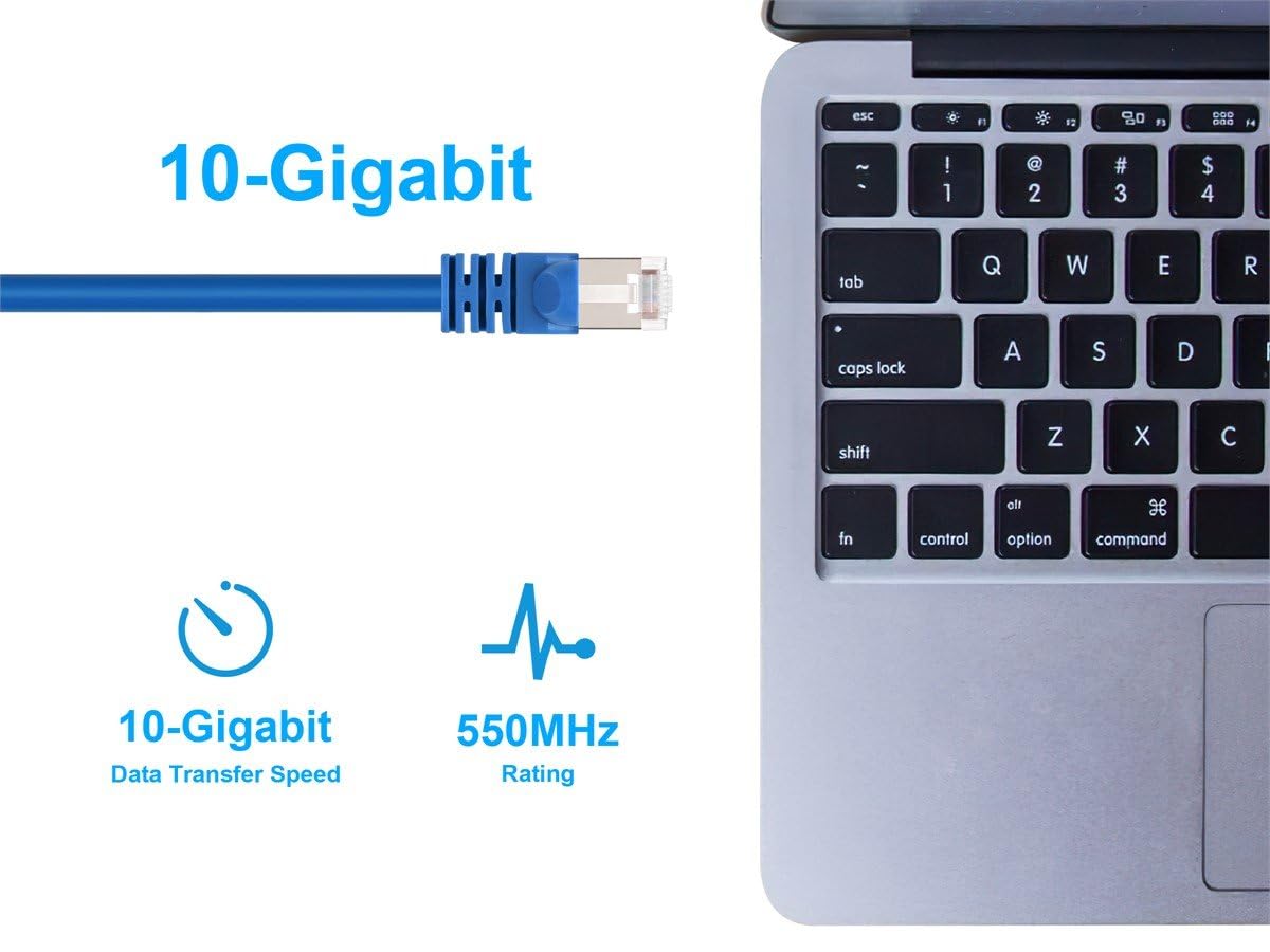 Monoprice 50FT 24AWG Cat6A 500MHz STP Ethernet Bare Copper Network Cable - Blue