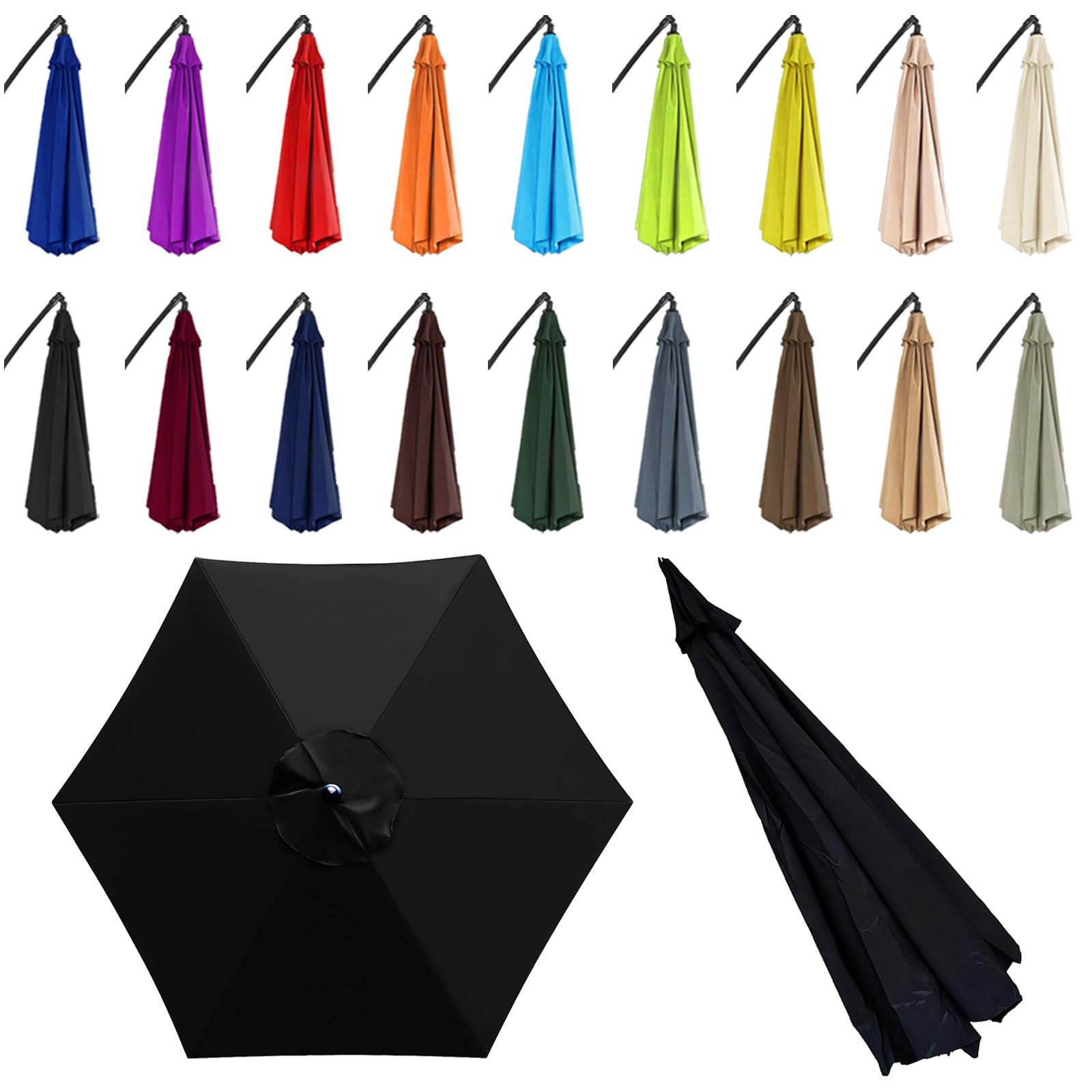 6 Ribs Sun Umbrella Replacement Cloth for 2/2.5/2.7/3.0m - Parasol Canopy Cover - Garden Parasol Canopy Cover - Canopy Only - for Pool, Yard, Beach, Garden, Market(Black,6 ribs: 2.7m/8.9ft) โ image 1