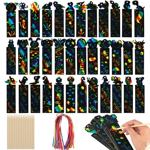 RVLZKCPG Pack of 48 Scratch Pictures for Children Animal Bookmarks, Scratch Pictures, Creative Scratch Paper