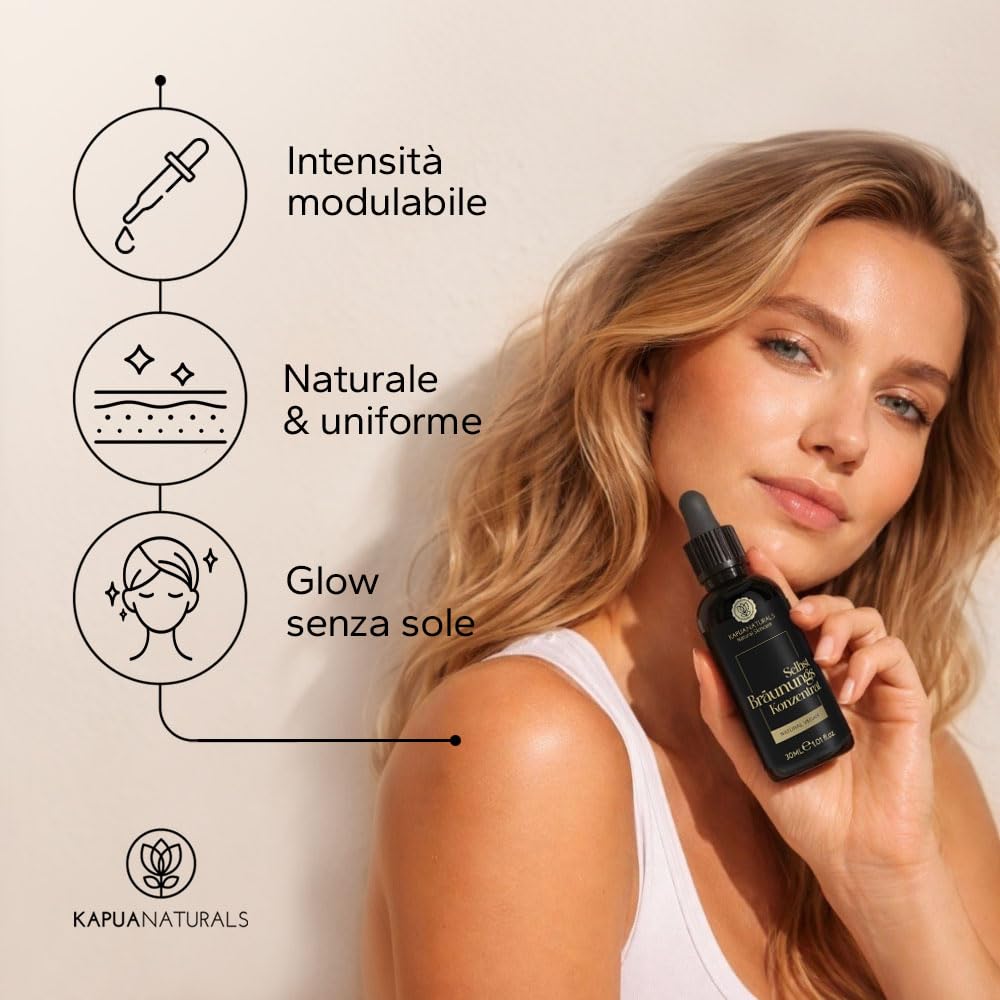 Tanning Drops • Gocce autoabbronzanti viso • 30ml sistema TAN&CARE per un colorito uniforme e naturale • gocce miscelabili • con la tua crema • pH calibrato • booster peptidico • Prodotto in Germania