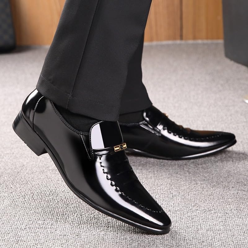 Mens Leather Fashion Oxford Shoes Prom Wedding Business Office Dress Shoes Casual Non-Slip Low Block Heel Work Shoes3