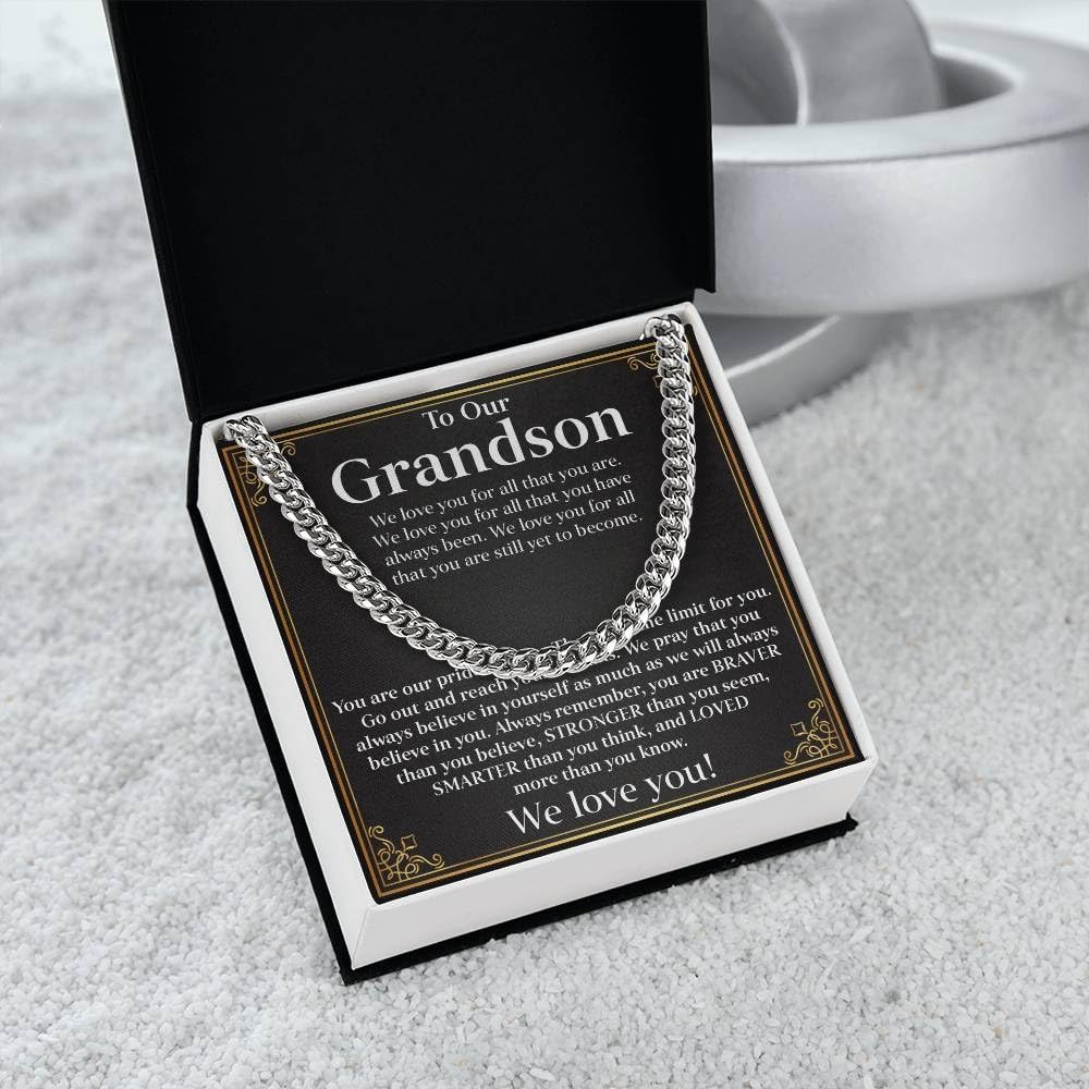 To My Grandson Necklace Gift, Cuban Chain Necklace For Grandson with Message Card and Box Meaning, Jewelry Gifts Birthday, Christmas from Grandma & Grandpa, Gift from Grandparents - Image 2
