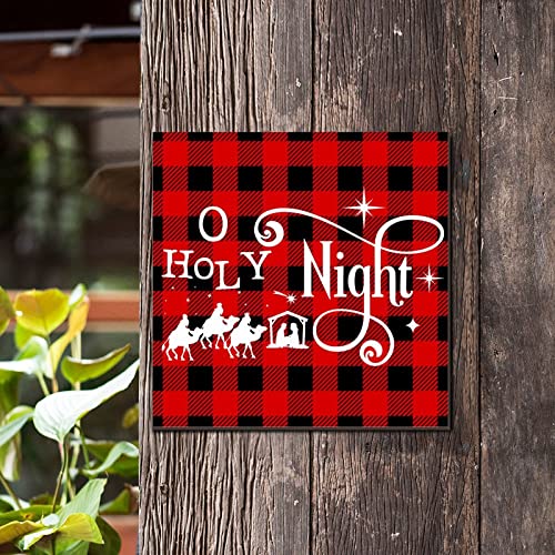 Plaque murale vintage en bois O Holy Night décoration 30x30 cm