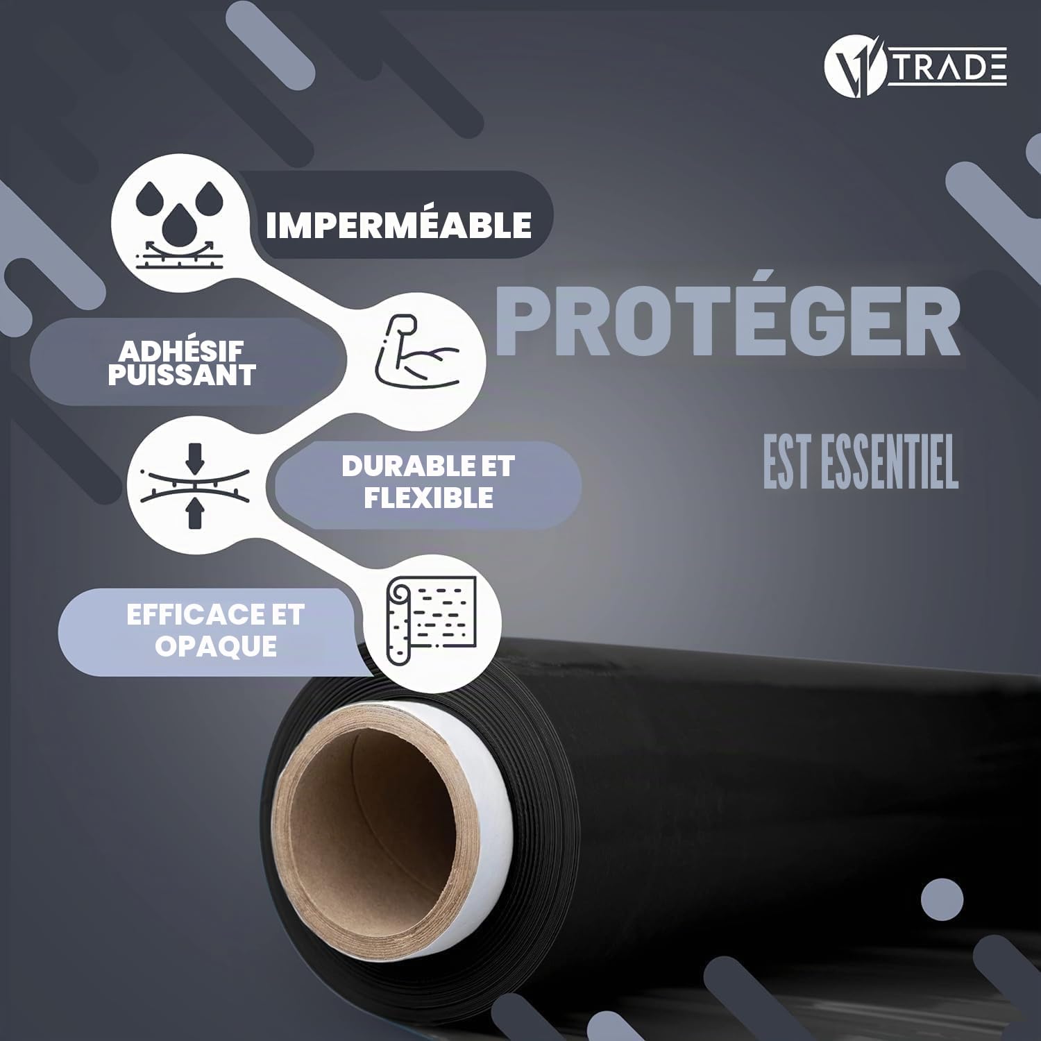 Film Noir Emballage 6 Rouleaux 50cm x 350m Plastique Protection Palette