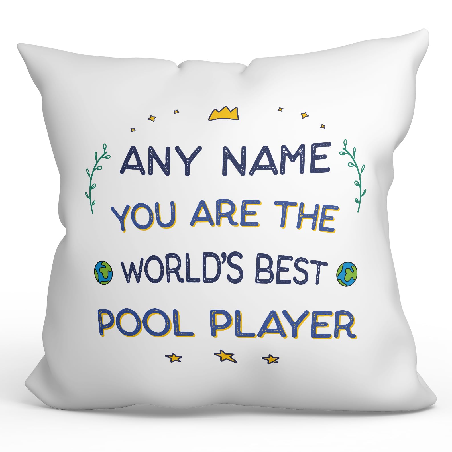 MUGFFINS Personalised Cushion for POOL PLAYER Padding included - in English - World's Best - Funny custom gift - Pillow: cover and filling 15.7x15.7 inches โ image 1