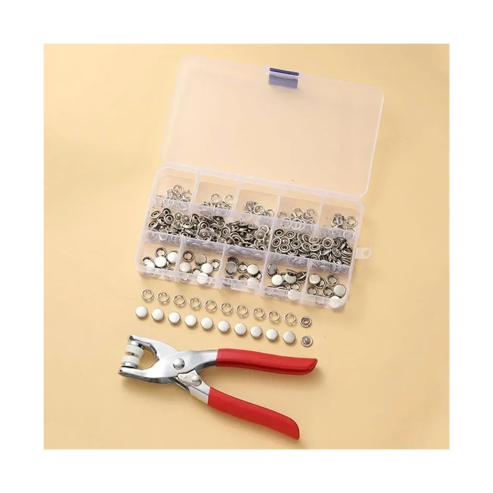 Xinglongs 100Pcs/Set Sliver Snap Button Fastener Kit 2Set Colorful Metal Sewing Buttons Plier Tool Set For Installing Prong Snap Fasteners On Clothes Bags