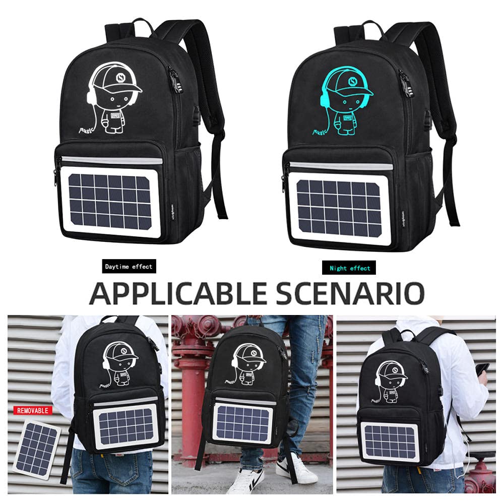 Zaino Antifurto Uomo Zaino Porta PC 14 Pollici, Zaino Solare con pannello solare integrato da 4W, Zaino per Escursionismo con Funzione di Ricarica Solare Rimovibile