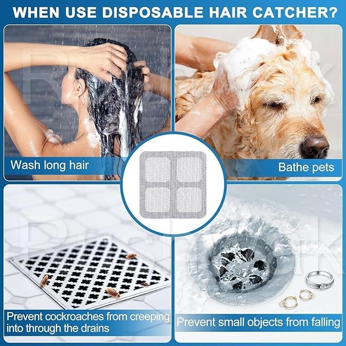 Image of Large Upgraded Drain Cover Hair Catcher (Pack of 30) Disposable Waterproof Drain Guard Mesh Stickers Drainage Jali Shower Drain Cover for Bathroom Floor Sink Bathtub (13cm x 13cm)(30)
