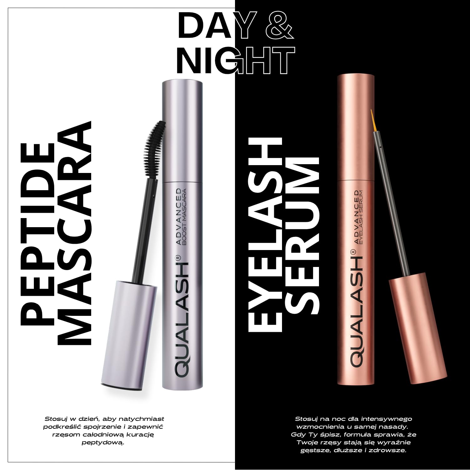 Mascara Waterproof Black & Eyelash Serum – Extra Long Eyelashes – Wegański zestaw 2 w 1 do wzrostu i objętości