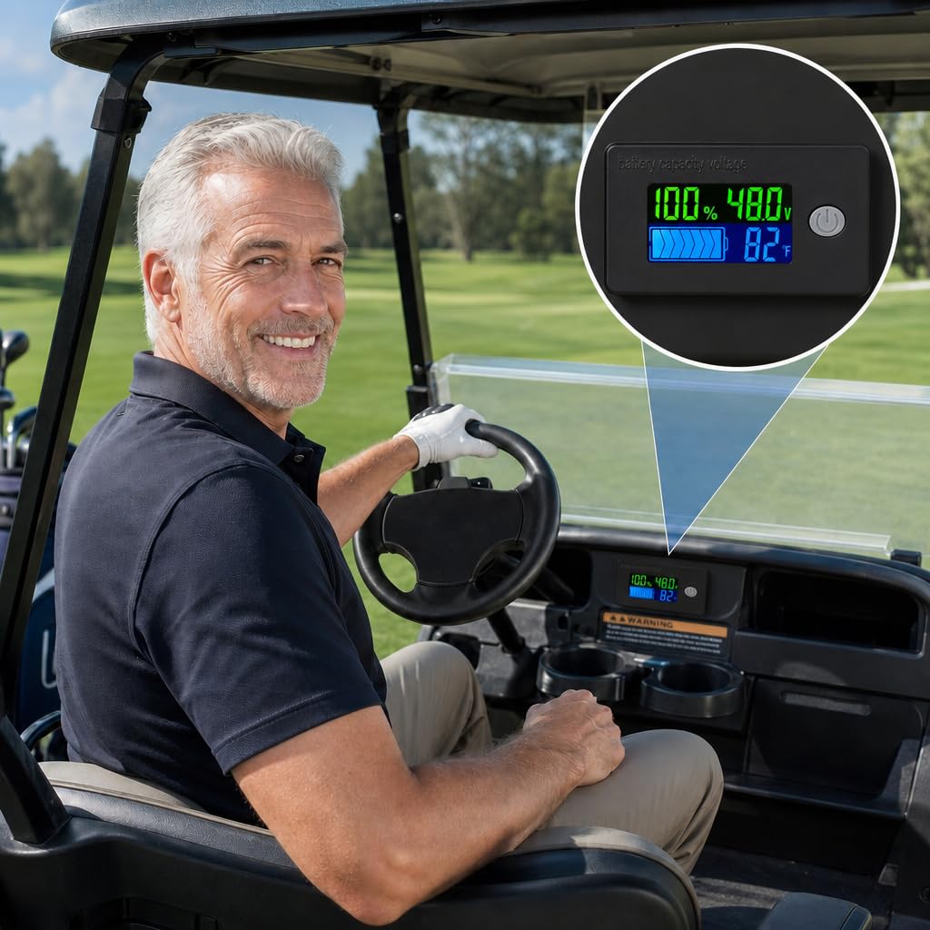 SORINA 10-100V Golf Cart Battery Meter, Battery Monitor with Power Cord
