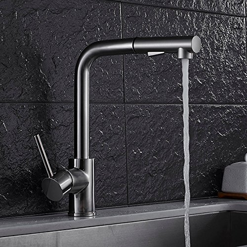 Grifo de la cocina acabados de níquel de la grúa latón fregadero de cocina Pull Out grifo de la cocina, fregadero grifo mezclador con la extracción en Cabeza de ducha