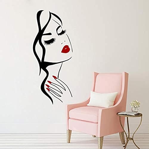 Miniatura 1 de Adhesivo decorativo para pared, salón de belleza, manicura, arte de pared, hermosa niña, cara, labios, decoración del hogar, peluquería, decoración