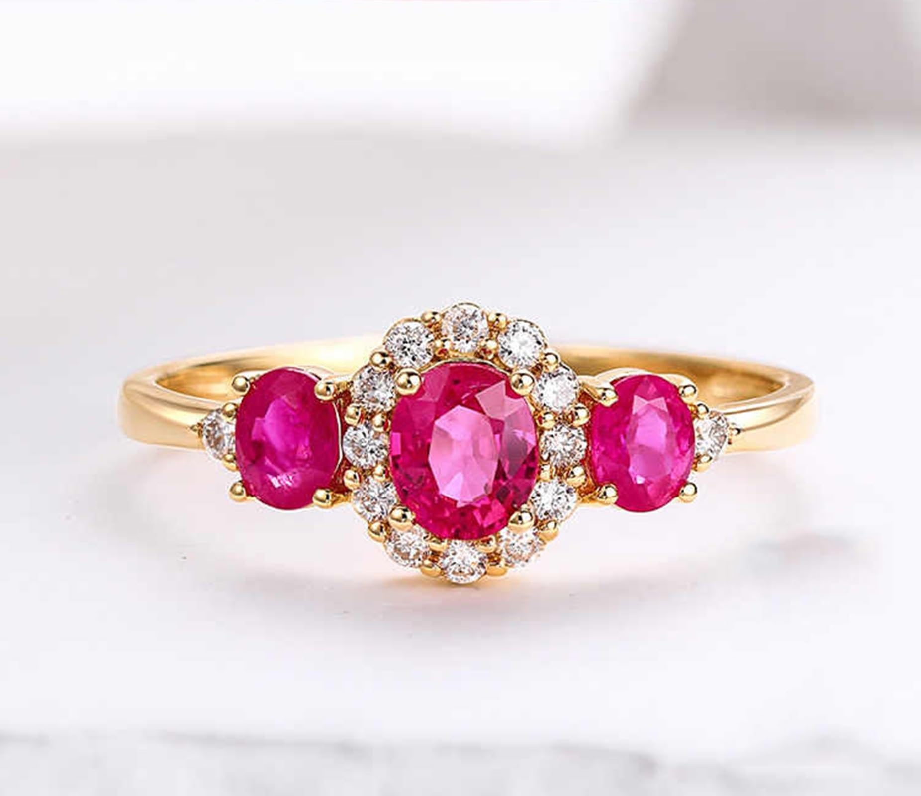 Anillo de rubí de 0,9 quilates para mujer, oro auténtico, elegante anillo de compromiso, anillos de boda para mujeres